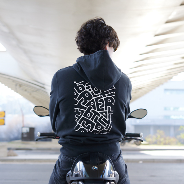 Sweat capuche REGULAR motif HANDSCRAFT NOIR VINTAGE