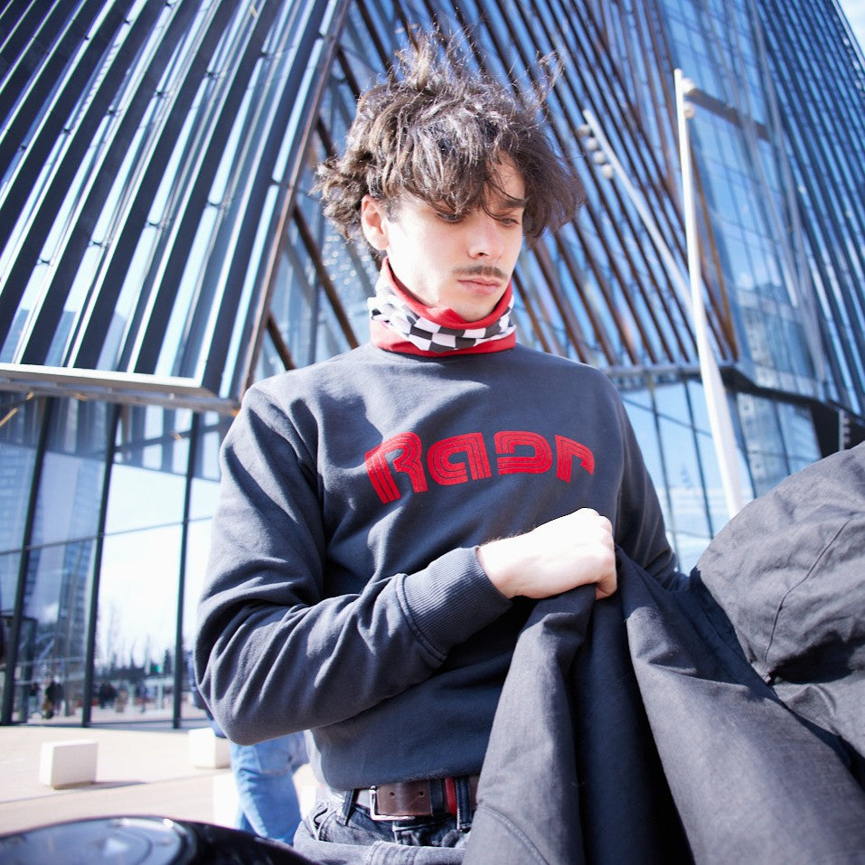 Sweat col rond REGULAR motif RAER SPEED NOIR VINTAGE