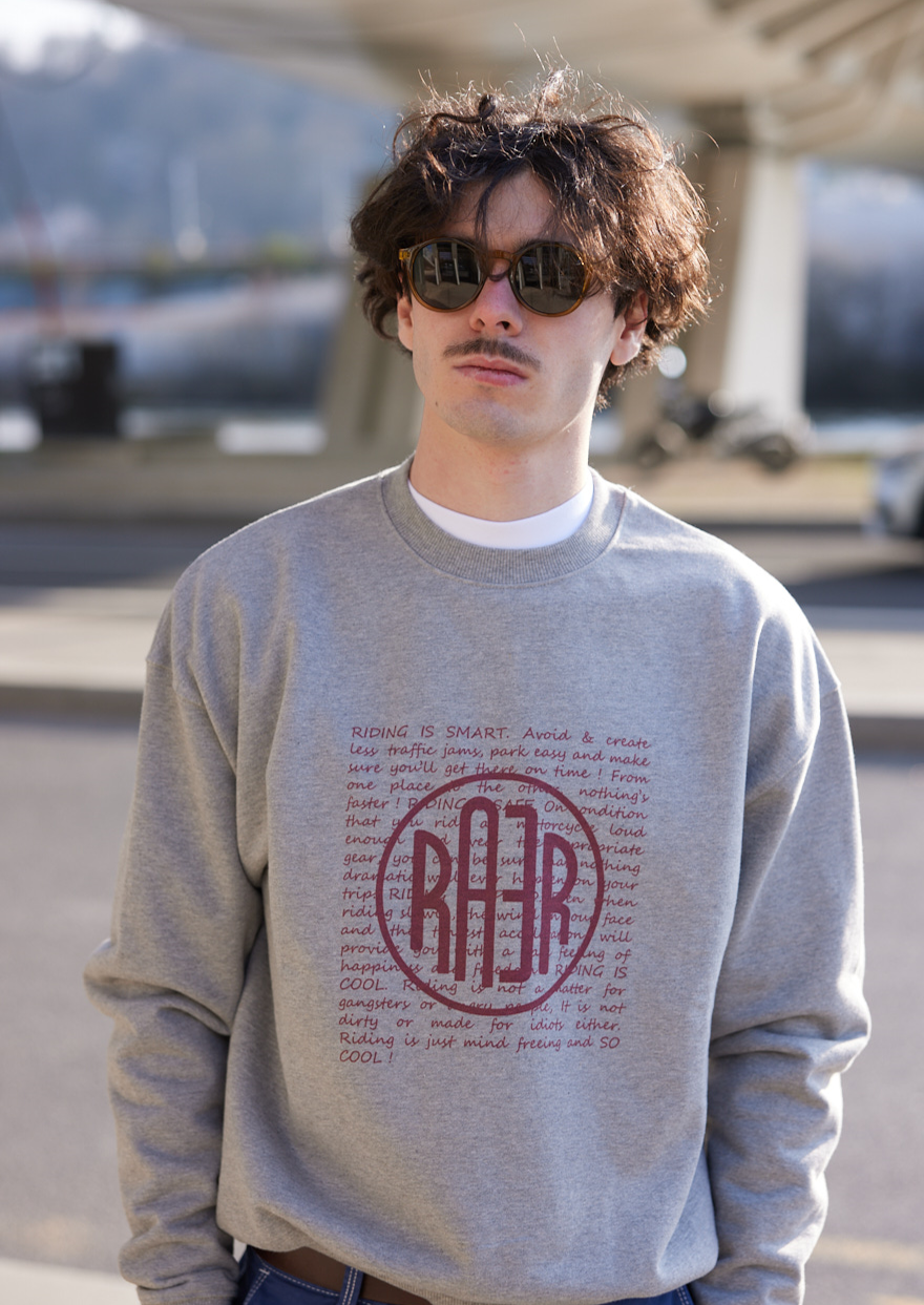 Sweat col rond OVERSIZE motif 4TEE GRIS CHINE