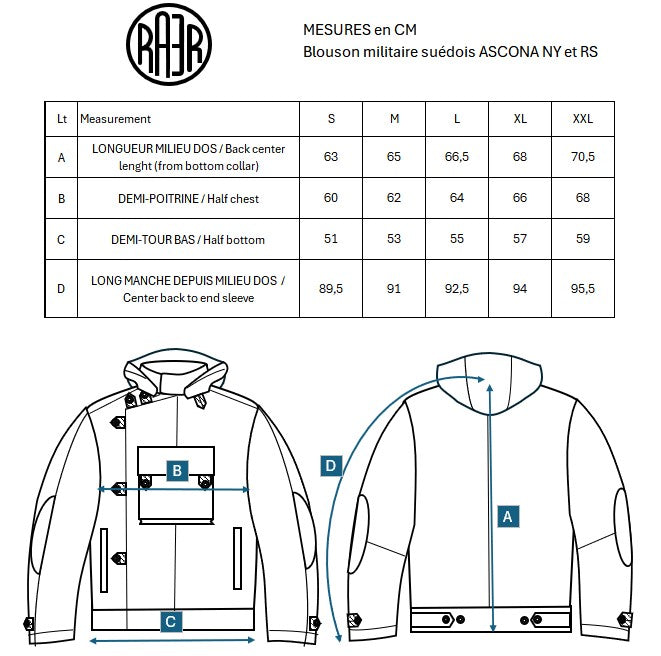 ASCONA RS blouson militaire suédois déperlant rip-stop NOIR
